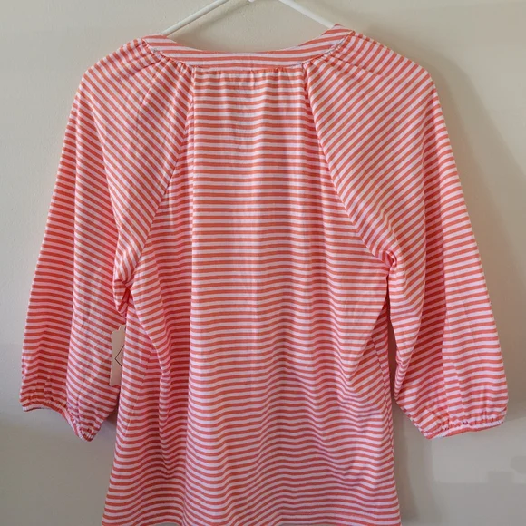 St Johns Bay Coral Striped Embroidered Top New - Picture 4 of 7